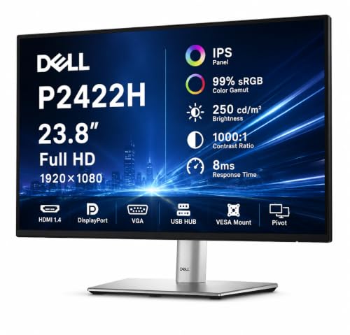整備済み品】 Dell P2422H 23.8インチ 液晶モニター IPSパネ